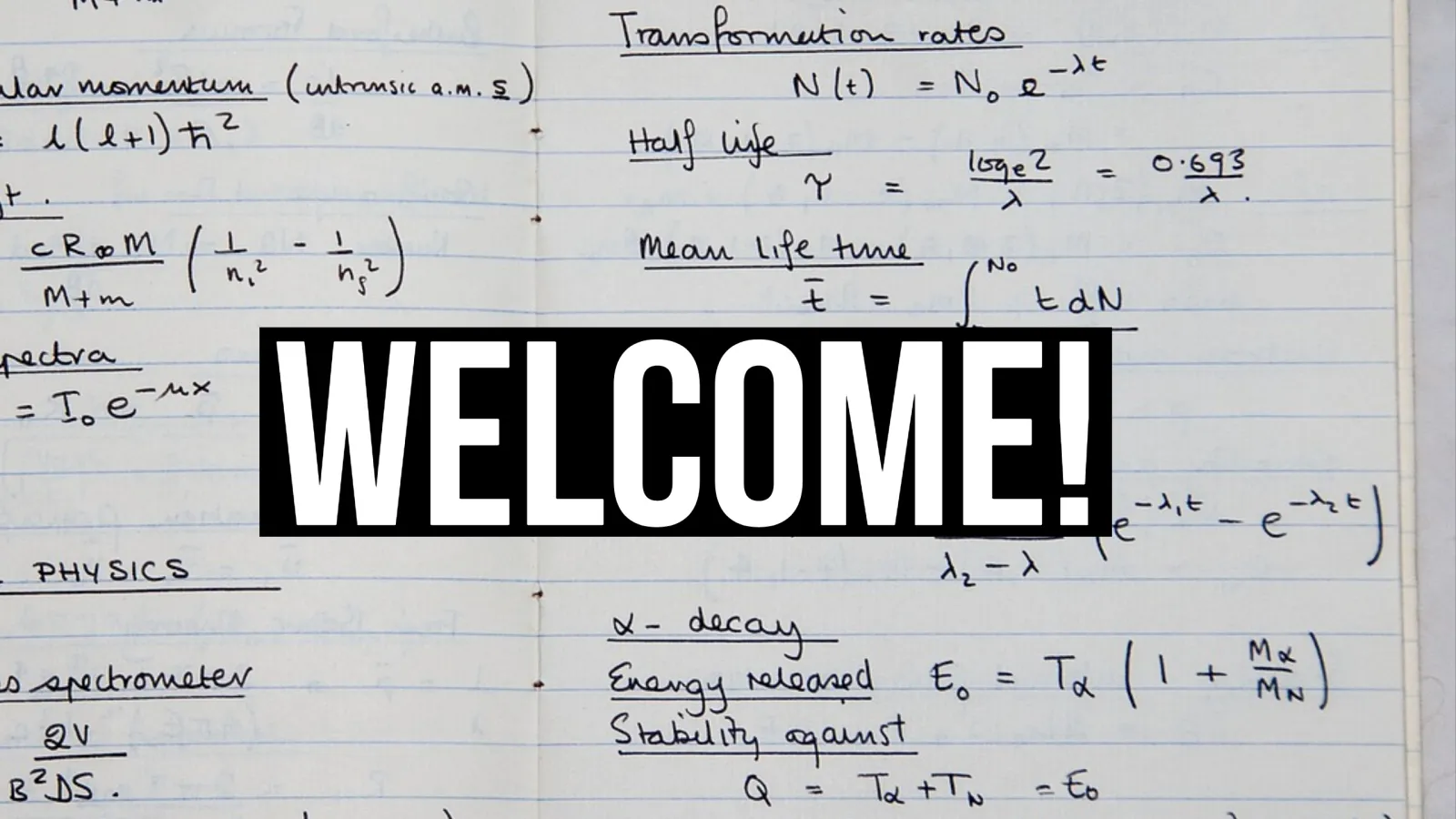 Picture of lab notebook with Welcome written across it